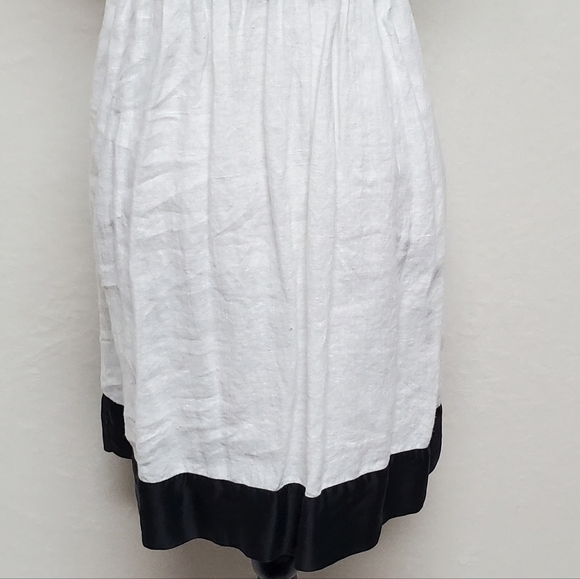 Vintage BEBE Black Silk White Linen Smocked Tie Shoulder Mini Babydoll Dress XS - Picture 13 of 15